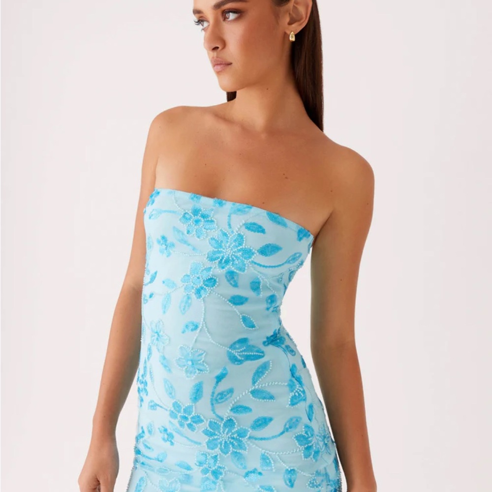 Peppermayo Strapless Dress in Blue Floral